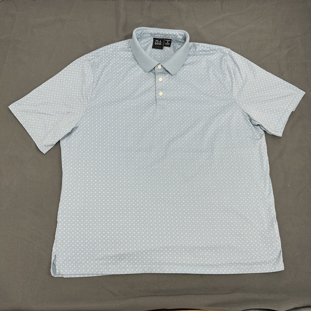 Jos A. Bank Traveler Shirt‎ Men's XXL 2XL Light Blue Geometric Short Sleeve Polo